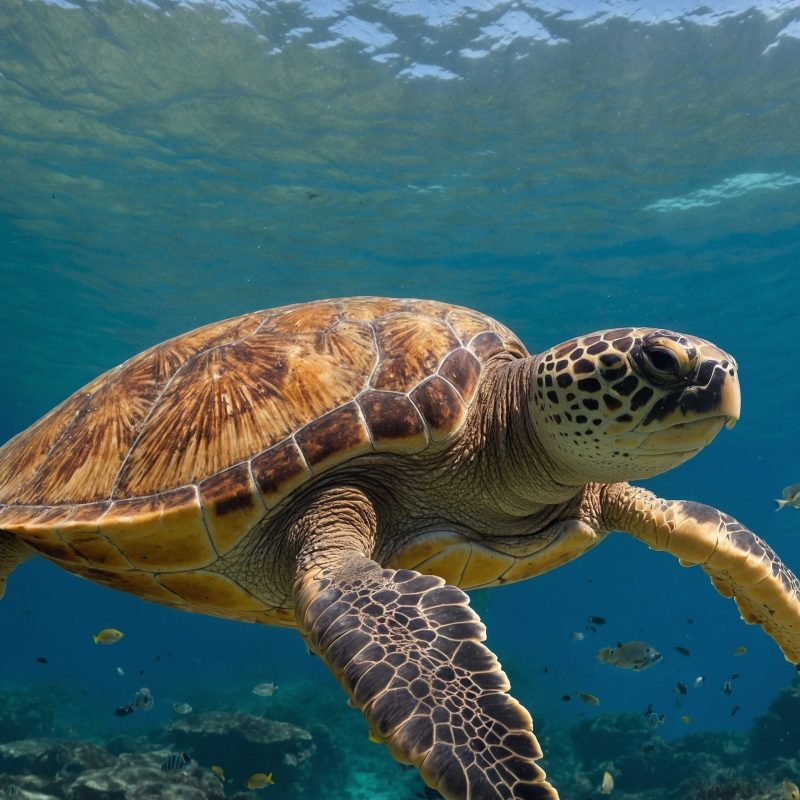 a turtle swimming under water