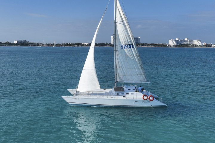 a small boat in a large body of water